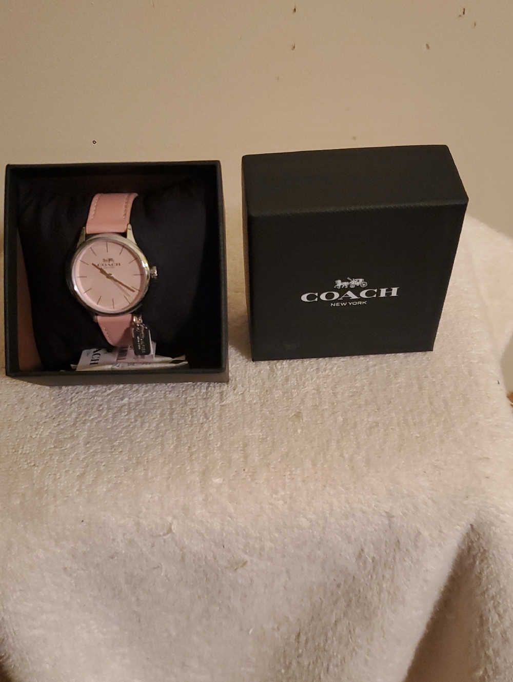 Coach Pink and Silver Leather Strap Watch